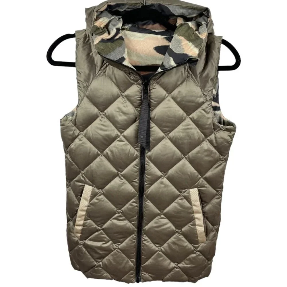 LULULEMON Reversible Fluffiest Down Vest in Coast Camo Butter/Cashew Size S